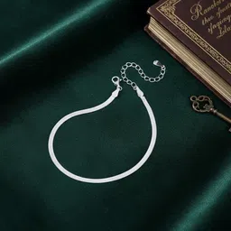 inites Anti Tarnish Silver Sleek Flat Snake Chain Anklet Pajeb Payal For Girls & Women Stainless Steel, Sterling Silver Anklet image 5