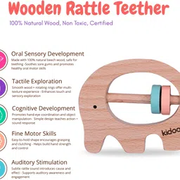 kidoov Hello World Baby Gift Set | Lion Crochet Rattle,Cotton Towel,Wooden Teether, Rattle image 3