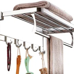 garbnoire Luxurious Stainless Steel Folding Towel Rack | Towel Stand | Towel Hanger | Towel Holder | Rack Shelf | Bathroom Accessories (Square) (18 INCH) Silver Towel Holder-picture-10