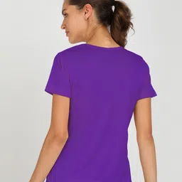 shashvi Women Printed Round Neck Polyester Purple T-Shirt image 2