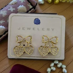 Sparkle Bow Heart Stud Alloy Stud Earring, Tassel Earring, Drops & Danglers, Jhumki Earring-image-8