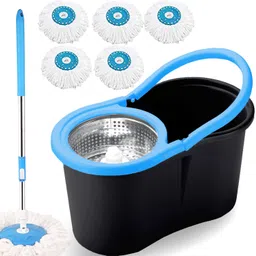 thunder fit start fresh MOP BUCKET - BLACK STEEL SPIN MOP WITH 5 REFILLS FOR ALL CLEANING FLOORS Bucket, Cleaning Wipe, Dustbin, Mop, Mop Set-picture-22