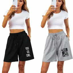 hotfits Pack of 2 Printed Women Black, Grey Regular Shorts, Casual Shorts, Night Shorts image 2