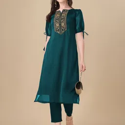 lovisa fashion Women Embellished, Embroidered Pure Silk Straight Kurta-picture-10