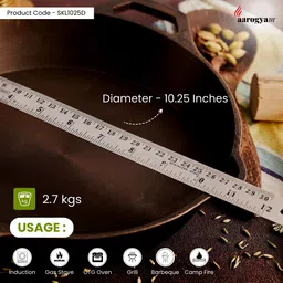 Aarogyam Pre-seasoned Cast Iron Skillet, 10.5″ Inches, Stew Pan 26 cm diameter 2 L capacity image 2