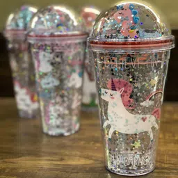 absolute evolution Unicorn Transparent Sipper/Water Bottle/Mason Jar/Tumbler with Straw for Kids Plastic Tumbler image 3
