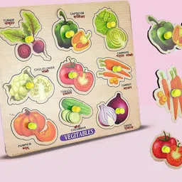 forsikha Wooden Colorful Vegetables Name Board for Kids with Knobs Perfect pegged Puzzles image 4