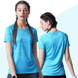 pranera Women Printed V Neck Viscose Rayon Blue T-Shirt-picture-10