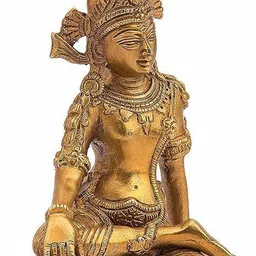 brassaura Brass Idol of Indra Dev for Home Decor in Gold Color Height 6 Inch Decorative Showpiece - 23.6 cm image 2