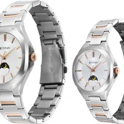 Titan Bandhan Silver Dial TwoToned Stainless Steel Strap Couple Analog Watch - For Men & Women 9400994209KM01 image 3