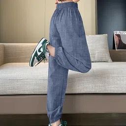 floreos Women Relaxed Light Blue Cotton Blend Trousers image 2