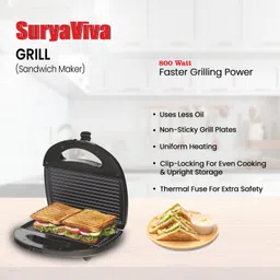 suryaviva Grill Sandwich Maker Coated Non-stick Sandwich Toasters Grill (Black) Grill image 3
