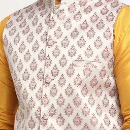 kaifoo Men Pure Silk Kurta Churidar Ethnic Jacket Set image 4