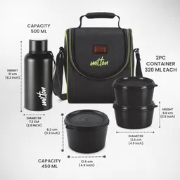 milton Thermo Combo Inner Steel Containers (2X350ml & 1X500ml), Bottle 520ml with Bag 3 Containers Lunch Box image 4
