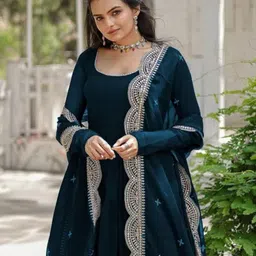 ambeshoppers Solid Georgette Stitched Anarkali Gown image 4