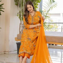 toulin Women Pure Cotton Kurta Palazzo Dupatta Set image 5