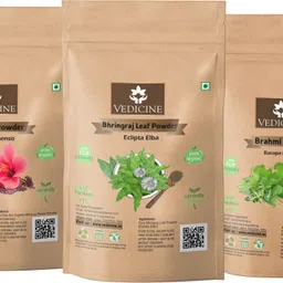 vedicine Natural Brahmi Hibiscus and Bhringraj Powder For Hair Care (50g each) image 1