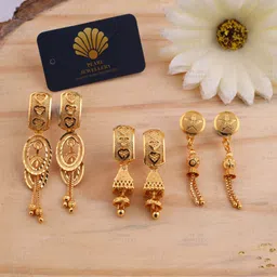 pearl jewelllry Pack of 3 Pair Traditional Gold Pleted Earring Collection Brass Earring Set-picture-11