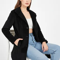 elite fame Velvet Solid Coat For Women image 5