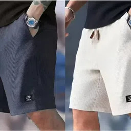 fashionmania Pack of 2 Solid Men Grey Sports Shorts-picture-21