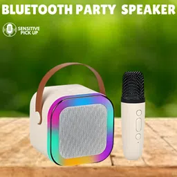SACRO Bluetooth Speaker with Wireless Karaoke Mic, 6Hrs Playtime and RGB Lights E267 10 W Bluetooth Party Speaker image 1