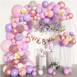 aniloons Solid Pink Balloon Garland With Butterflies Stickers Decoration. Balloon image 1