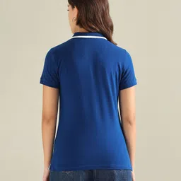 u.s. polo assn. Women Solid Polo Neck Cotton Blend Blue T-Shirt image 5