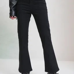 tokyo talkies Women Flared Mid Rise Black Jeans-picture-15