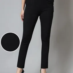 doil domec Women Slim Fit Black Lycra Blend Trousers-picture-21