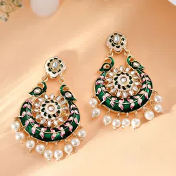 AQUASTREET Gold-Plated Meenakari Peacock Designed Chandbali Earrings-picture-28