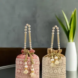 Kuber Industries Set of 2 Lucknowi Embroidered Velvet Potli-image-68