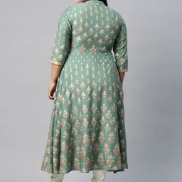 YASH GALLERY Women Plus Size Green  Golden Printed Anarkali Kurta image 2