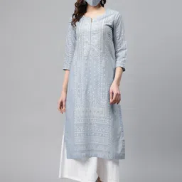 Biba Women Blue White Pure Cotton Printed Straight Kurta-picture-11