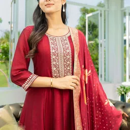 Indo Era Ethnic Motifs Embroidered Sequinned A Line Kurta With Trousers & Dupatta-picture-25