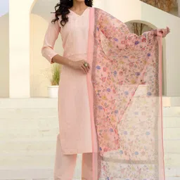 Navlik Floral Embroidered Thread Work Chanderi Silk Kurta With Trousers And Dupatta-image-7