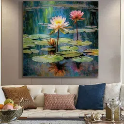 999Store Green & Pink Canvas Tranquil Water Lily Art Print Vibrant Pond Wall Painting-image-29