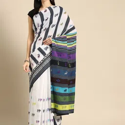 BUTA BUTI Abstract Printed Pure Cotton Saree With Unstitched Blouse And Lace-picture-33