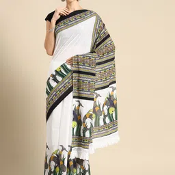 BUTA BUTI Abstract Printed Pure Cotton Saree With Unstitched Blouse And Lace-picture-32