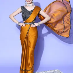 Mitera Mustard Solid Saree-picture-14