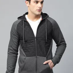 Alcis Men Charcoal Grey & Black Colourblocked Hooded Sweatshirt-picture-30