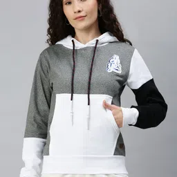 Campus Sutra Women Grey & White Colourblocked Hooded Sweatshirt-image-29
