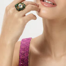 Peora Gold Plated Crystal Beads Studded Adjustable Finger Ring image 3