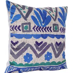 ROMEE Blue & Beige Set of 5 Ethnic Motifs Velvet Square Cushion Covers image 4