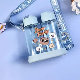 YK Kids Blue BPA-Free Dual Partition Printed Water Bottle With Straw & Strap 640ml-image-51