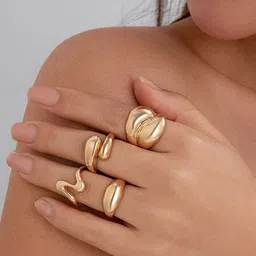 Jewels Galaxy Set Of 4 Gold Plated Midi Adjustable Finger Rings-image-64