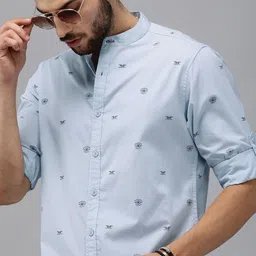 The Roadster Lifestyle Co Men Blue Regular Fit Printed Pure Cotton Sustainable Casual Shirt-image-6