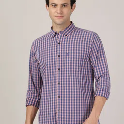 MERCHANT MARINE Men Blue Classic Slim Fit Checked Casual Shirt-picture-10