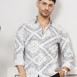 The Indian Garage Co Men White & Navy Blue Printed Casual Shirt-picture-26