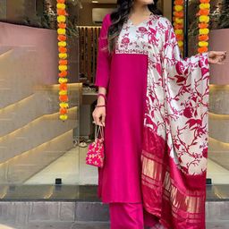 GoSriKi Floral Printed Yoke Design V-Neck Straight Kurta With Palazzos And Dupatta-picture-43