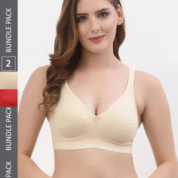 Floret Pack of 2 Beige & Red Solid Non-Wired Non Padded T-shirt Bra T3050-picture-34